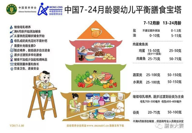 中国7-24月龄婴幼儿平衡膳食宝塔